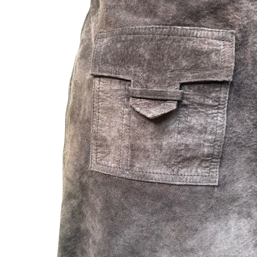 INC Suede Leather Mini Skirt 6 Brown Cargo Utility A-Line Y2K Indie Western Boho - Picture 4 of 7